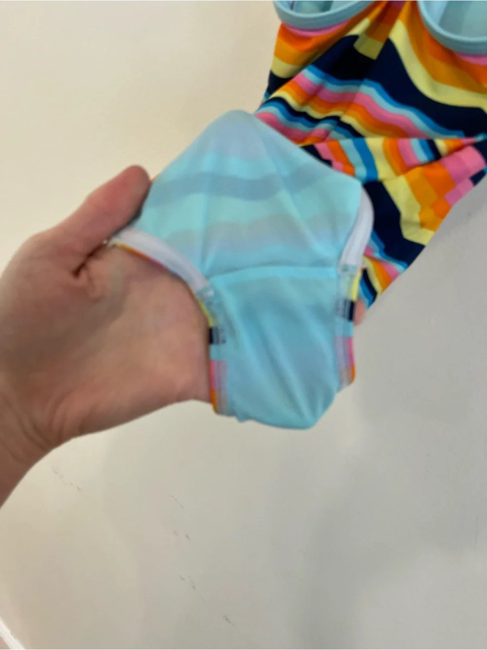 Speedo Girls Rainbow Wave Stripe One-Piece Swimsuit - Light Blue Trim